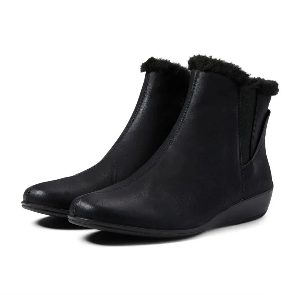 LifeStride Izzy Womens Faux Leather Zip Side Ankle Boots (WIDE)
